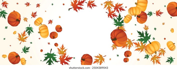 Vector de luz de fondo verde de Rowan. Tarjeta floral naranja. Marco de roble calabaza amarillo. Patrón de vegetales. Plantilla de Halloween.
