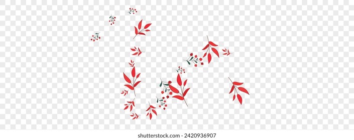 Green Rowan Background Transparent Vector. Foliage Organic Texture. Pink Leaf. Burgundy Leaves Wood. Realistic Template.