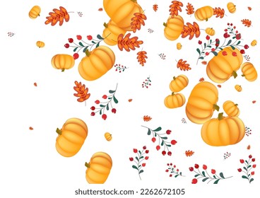 Green Rowan Background White Vector. Leaf Vibrant. Burgundy Cozy Border. November Card. Gold Vegetable Pumpkins Texture.