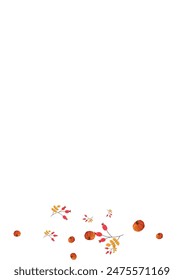 Green Rowan Background White Vector. Leaves Graphic. Burgundy Season Frame. Vibrant Set. Gold Plant Decoration Illustration.