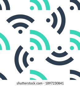 Green RSS icon isolated seamless pattern on white background. Radio signal. RSS feed symbol. Vector.