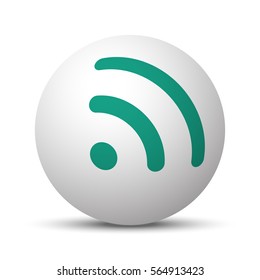 Green Rss icon on white sphere
