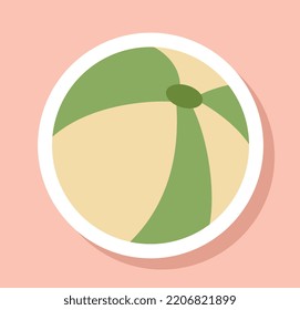 Green rubber ball icon. Equipment for relaxing on beach in summer. Poster or banner, graphic element for printing on fabric. Active lifestyle, sport and leisure. Cartoon flat vector illustration