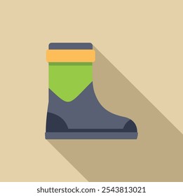 Green rubber boot with long shadow on beige background, representing protection and comfort for your feet