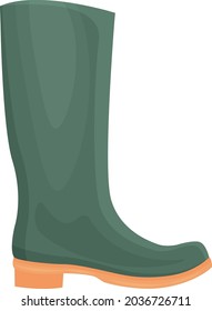 A green rubber boot. Silicone boot for walking in cold weather. Shoes for protection from dampness and dirt. Vector illustration isolated on a white background