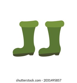 Green rubber boots. Colorful vector isolated illustration hand drawn. Work shoes for gardening or farming