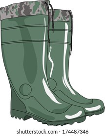 green rubber boots with cuffs and laces vector