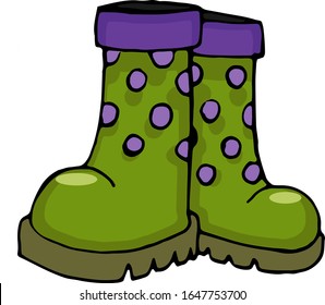 Green rubber boots. Drawing isolated vector illustration