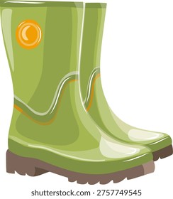 Green rubber boots icon isolated on white. Vector illustration of waterproof rain boots for gardening and autumn or spring walks
