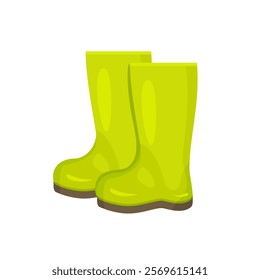 Green rubber boots isolated on white background.  Vector cartoon flat illustration.