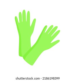 Green rubber gloves. Flat style. Vector illustration 