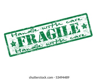 Green rubber grunge office stamp with the word fragile  - more available