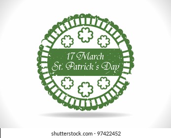 Green rubber stamp with clover for Happy St. Patrick's Day, vector illustration