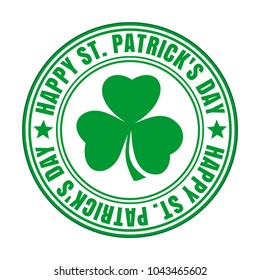 Green rubber stamp with clover and the text - Happy St. Patrick's Day written inside. Design element for celebration of Saint Patricks Day. Vector Illustration