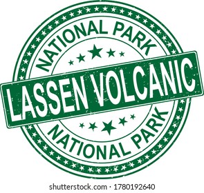 green rubber stamp Lassen Volcanic National Park California, vector illustration