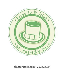 Green rubber stamp with leprechauns hat on white background for Happy St. Patrick's Day celebration.
