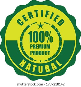 Green rubber stamp with text 100 percent Organic natural product with stars isolated on yellow background - Vector illustration