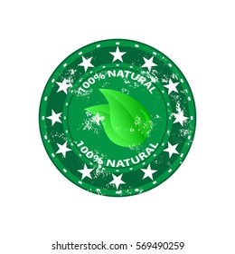 Green rubber stamp with text 100 Organic natural product icon isolated on white background. Vector