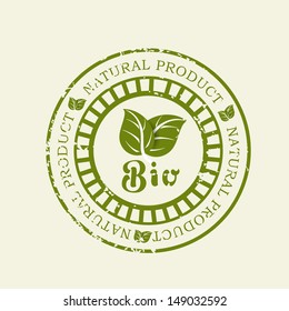 Green rubber stamp with text bio natural product icon isolated on white background.