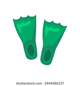 Green rubber swimming fins for diving. Fins for beginner scuba diver. Summer vacation icon. Simple flat cartoon vector isolated on white background