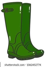 Green rubber wellington boots vector illustration