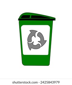 Grüner Mülleimer Einfacher Vektor mit Recycling-Logo 
