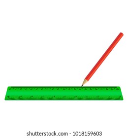 green ruler of red pencil isolated vector