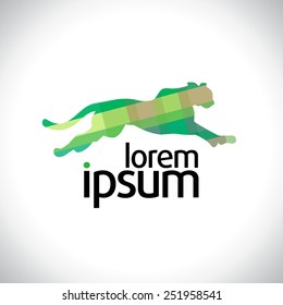 Green Running Panther Flat Logo Template.