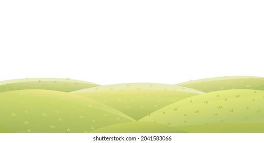 Green Rural pasture hills. Farm cute landscape. Funny cartoon design illustration. Flat style. Isolated on white background. Vector