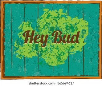 Green and rust-colored retro cannabis poster, vintage marijuana sign and illustration 
