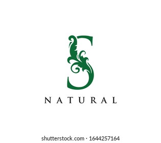 Green S Letter Logo. Green Floral S With Classy Leaves Shape design perfect for Boutique, Jewelry, Beauty Salon, Florist , Cosmetics, Spa, Hotel and Restaurant Logo. 