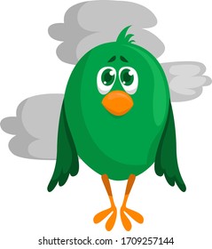 Green sad bird, illustration, vector on white background