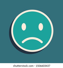 Green Sad smile icon isolated on blue background. Emoticon face.  Vector Illustration