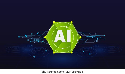 Green safe AI concept vector simple design vector simple design for Artificial intelligence AI . fast processing technology with AI ship icon in the middle of large data. and respond human every thing