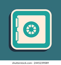 Grünes Safe-Symbol auf grünem Hintergrund isoliert. Die Tür Safe ein Banktresor mit einem Kombi-Schloss. Zuverlässiger Datenschutz. Langer Schatten. Vektorgrafik