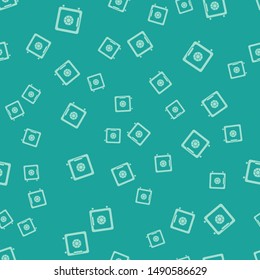 Green Safe icon isolated seamless pattern on green background background. The door safe a bank vault with a combination lock. Reliable Data Protection. Vector Illustration