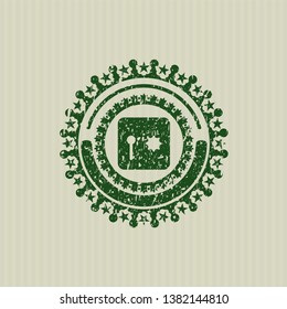 Green safe, safety deposit box icon with rubber seal texture