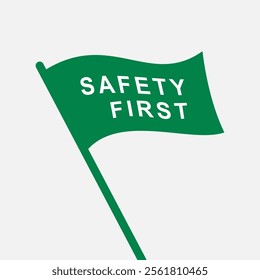 green safety first flag isolated on white background