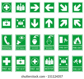 Panneau de sécurité vert. Image vectorielle panneaux de sortie d'urgence sur fond vert