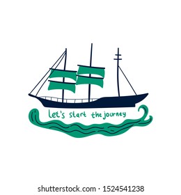 green sailboat vector illustration. Creative nautical texture for fabric, wrapping, textile, wallpaper, apparel.