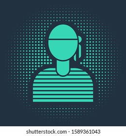 Green Sailor captain icon isolated on blue background. Abstract circle random dots. Vector Illustration