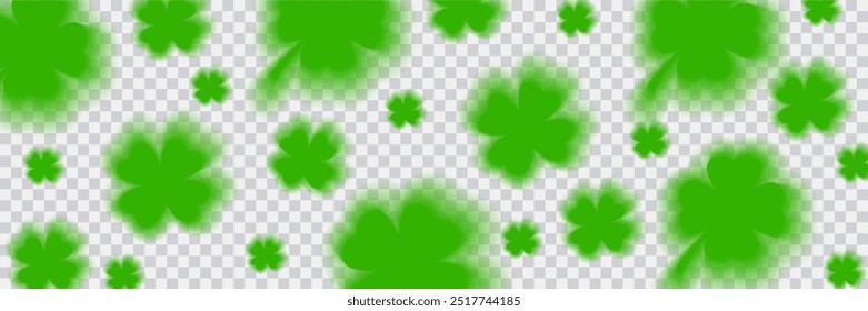 Green Saint Patrick day banner on transparent checkerboard background. shamrock clover. Stock vector illustration in realistic cartoon style