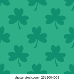 Green Saint Patrick's Day seamless pattern. Cute print with clover leaves.