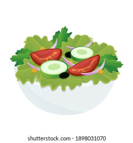 Green Salad Emoji Vector Design. Vegetarian Food Art Illustration. Vegetables Vegan Restaurant Traditional Product Clipart.