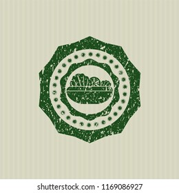 Green salad icon inside rubber seal with grunge texture
