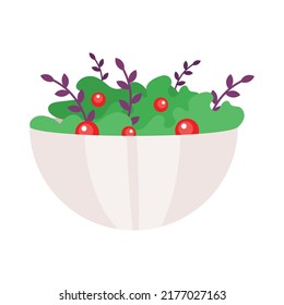 Green salad with tomatoes semi flat color vector object. Full sized item on white. Preparing dish for Thanksgiving dinner. Simple cartoon style illustration for web graphic design and animation