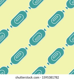 Green Salami sausage icon isolated seamless pattern on yellow background. Meat delicatessen product.  Vector Illustration