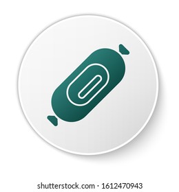 Green Salami sausage icon isolated on white background. Meat delicatessen product. White circle button. Vector Illustration