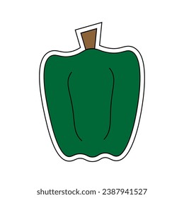 Green salat pepper vector sticker on a white background. Vector flat cartoon illustration. Diet and vegetarian healthy food.
