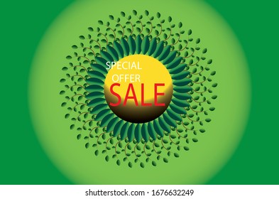 green sale banner with tropical accents